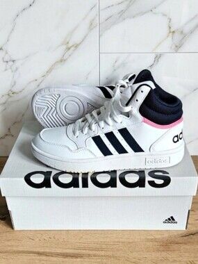 NWT adidas Hoops 3.0 Mid Sneakers White Navy Pink | Women’s Size 7.5 GW5455